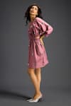 Shop_Deepika Arora_Pink Cotton Off-shoulder Embroidered Dress _Online_at_Aza_Fashions