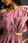 Deepika Arora_Pink Cotton Off-shoulder Embroidered Dress _at_Aza_Fashions