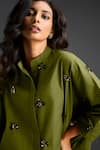 Deepika Arora_Green Cotton Bows Collared Designer Dress _at_Aza_Fashions