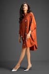Deepika Arora_Orange Cotton Bows Collared Embroidered Dress _Online_at_Aza_Fashions