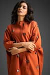 Buy_Deepika Arora_Orange Cotton Bows Collared Embroidered Dress _Online_at_Aza_Fashions