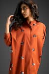 Shop_Deepika Arora_Orange Cotton Bows Collared Embroidered Dress _Online_at_Aza_Fashions