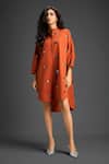 Buy_Deepika Arora_Orange Cotton Bows Collared Embroidered Dress _at_Aza_Fashions