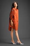 Deepika Arora_Orange Cotton Bows Collared Embroidered Dress _at_Aza_Fashions
