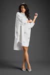 Deepika Arora_White Cotton Bows Mandarin Collar Designer Embroidered Dress _Online_at_Aza_Fashions