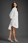 Buy_Deepika Arora_White Cotton Bows Mandarin Collar Designer Embroidered Dress _Online_at_Aza_Fashions