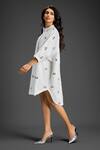Shop_Deepika Arora_White Cotton Bows Mandarin Collar Designer Embroidered Dress _Online_at_Aza_Fashions