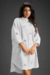 Deepika Arora_White Cotton Bows Mandarin Collar Designer Embroidered Dress _at_Aza_Fashions