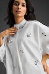 Buy_Deepika Arora_White Cotton Bows Mandarin Collar Designer Embroidered Dress 