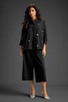 Deepika Arora_Black Cotton Collared Designer Shirt And Pant Set _at_Aza_Fashions