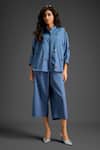 Buy_Deepika Arora_Blue Cotton Embroidery Collared Shirt And Pant Set _at_Aza_Fashions