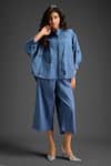 Buy_Deepika Arora_Blue Cotton Embroidery Collared Shirt And Pant Set 
