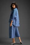 Shop_Deepika Arora_Blue Cotton Embroidery Collared Shirt And Pant Set 