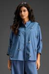 Buy_Deepika Arora_Blue Cotton Embroidery Collared Shirt And Pant Set _Online