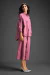 Buy_Deepika Arora_Pink Cotton Embroidery Collared Designer Shirt And Pant Set 