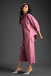 Shop_Deepika Arora_Pink Cotton Embroidery Collared Designer Shirt And Pant Set 