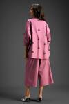 Shop_Deepika Arora_Pink Cotton Embroidery Collared Designer Shirt And Pant Set _at_Aza_Fashions
