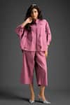 Deepika Arora_Pink Cotton Embroidery Collared Designer Shirt And Pant Set _Online
