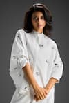 Buy_Deepika Arora_White Cotton Bows Mandarin Collar Designer Shirt And Pant Set _Online