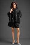 Buy_Deepika Arora_Black Cotton Bows Collared Designer Shirt And Shorts Set _at_Aza_Fashions