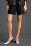 Shop_Deepika Arora_Black Cotton Bows Collared Designer Shirt And Shorts Set 