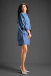 Deepika Arora_Blue Cotton Bows Collared Designer Embroidered Shirt And Shorts Set _at_Aza_Fashions