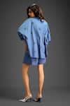 Shop_Deepika Arora_Blue Cotton Bows Collared Designer Embroidered Shirt And Shorts Set _at_Aza_Fashions