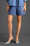 Buy_Deepika Arora_Blue Cotton Bows Collared Designer Embroidered Shirt And Shorts Set 