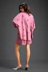 Shop_Deepika Arora_Pink Cotton Bows Mandarin Collar Designer Shirt And Shorts Set _at_Aza_Fashions
