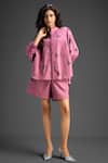 Buy_Deepika Arora_Pink Cotton Bows Mandarin Collar Designer Shirt And Shorts Set _at_Aza_Fashions