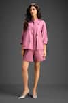 Shop_Deepika Arora_Pink Cotton Bows Mandarin Collar Designer Shirt And Shorts Set 