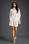 Deepika Arora_White Cotton Bows Collared Designer Embroidered Shirt And Shorts Set _at_Aza_Fashions