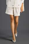 Shop_Deepika Arora_White Cotton Bows Collared Designer Embroidered Shirt And Shorts Set 