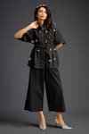 Buy_Deepika Arora_Black Cotton Embroidery Mandarin Collar Designer Shirt And Pant Set _Online_at_Aza_Fashions