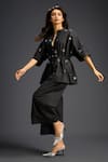 Deepika Arora_Black Cotton Embroidery Mandarin Collar Designer Shirt And Pant Set _at_Aza_Fashions