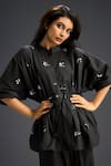 Buy_Deepika Arora_Black Cotton Embroidery Mandarin Collar Designer Shirt And Pant Set 