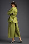 Shop_Deepika Arora_Green Cotton Embroidery Mandarin Collar Designer Shirt And Pant Set _at_Aza_Fashions