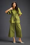 Buy_Deepika Arora_Green Cotton Embroidery Mandarin Collar Designer Shirt And Pant Set _at_Aza_Fashions