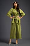 Shop_Deepika Arora_Green Cotton Embroidery Mandarin Collar Designer Shirt And Pant Set _Online_at_Aza_Fashions