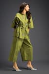 Deepika Arora_Green Cotton Embroidery Mandarin Collar Designer Shirt And Pant Set _at_Aza_Fashions