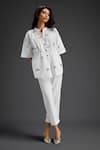 Buy_Deepika Arora_White Cotton Embroidery Collared Shirt And Pant Set _Online_at_Aza_Fashions