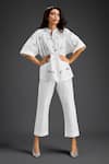 Buy_Deepika Arora_White Cotton Embroidery Collared Shirt And Pant Set _at_Aza_Fashions