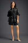 Buy_Deepika Arora_Black Cotton Mandarin Collar Designer Shirt And Shorts Set _at_Aza_Fashions
