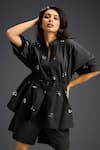 Buy_Deepika Arora_Black Cotton Mandarin Collar Designer Shirt And Shorts Set _Online_at_Aza_Fashions