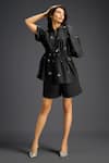 Shop_Deepika Arora_Black Cotton Mandarin Collar Designer Shirt And Shorts Set _Online_at_Aza_Fashions