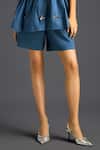 Deepika Arora_Blue Cotton Bows Mandarin Collar Designer Shirt And Shorts Set _Online_at_Aza_Fashions