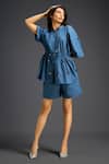 Buy_Deepika Arora_Blue Cotton Bows Mandarin Collar Designer Shirt And Shorts Set _Online_at_Aza_Fashions