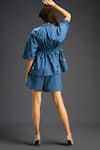 Shop_Deepika Arora_Blue Cotton Bows Mandarin Collar Designer Shirt And Shorts Set _at_Aza_Fashions