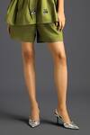 Deepika Arora_Green Cotton Bows Mandarin Collar Designer Shirt And Shorts Set _Online_at_Aza_Fashions