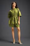 Buy_Deepika Arora_Green Cotton Bows Mandarin Collar Designer Shirt And Shorts Set _at_Aza_Fashions